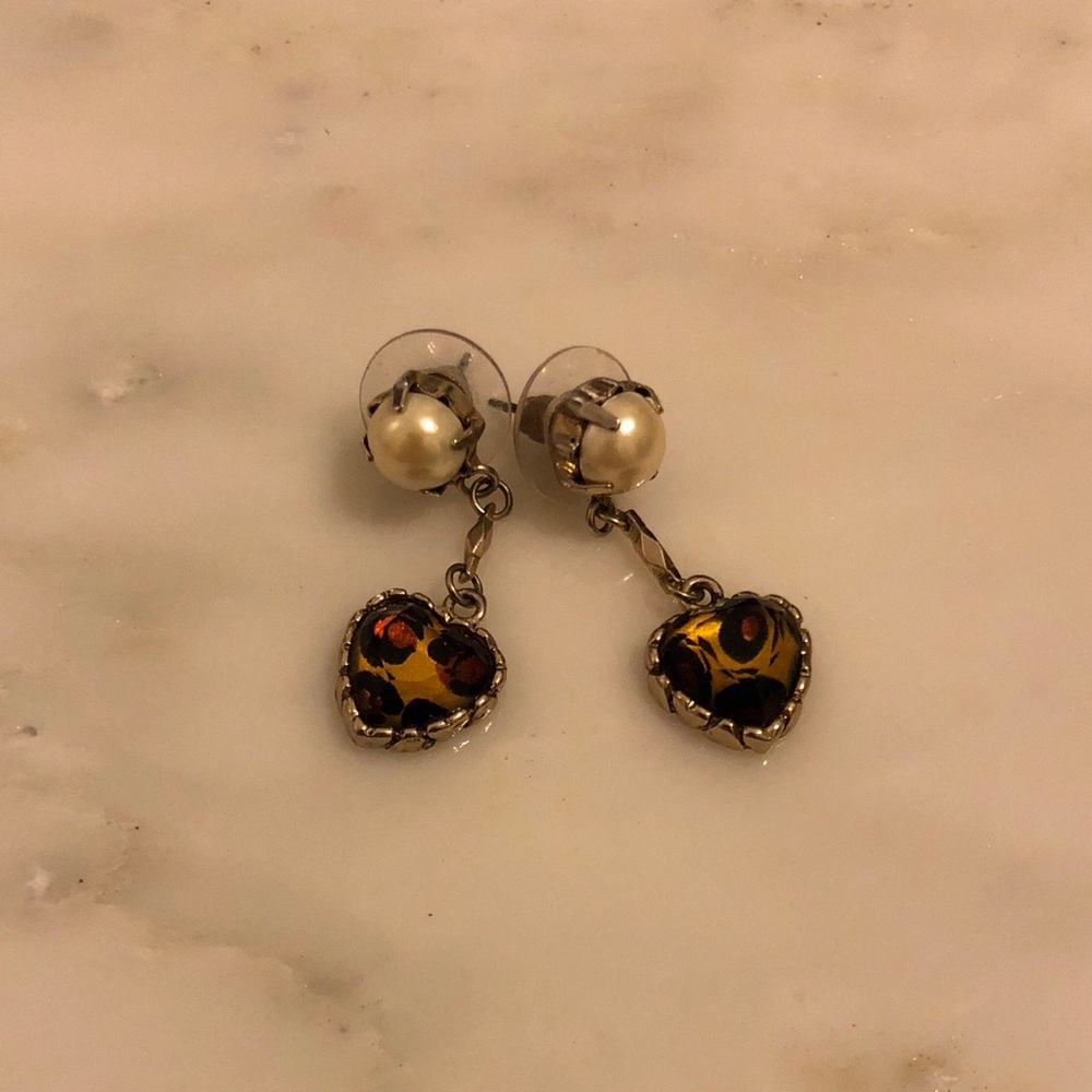 Betsey Johnson leopard heart earrings